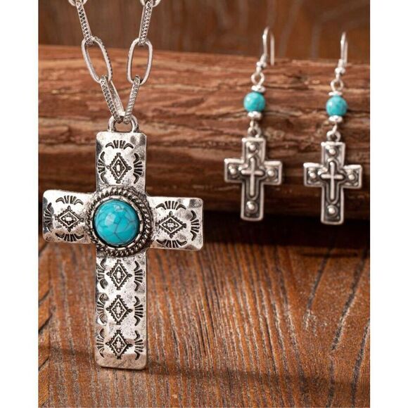 Cross Earring Necklace Set - Picture 1 of 3